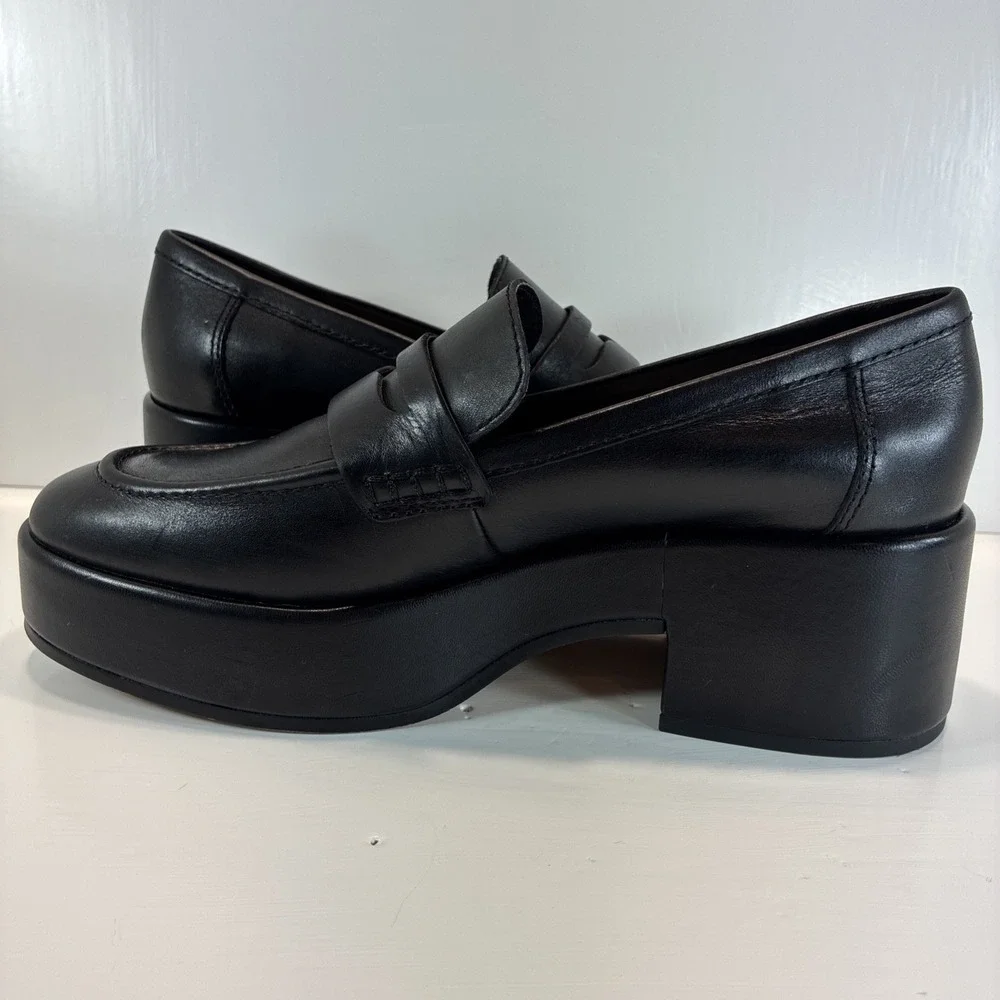 Women's 7.5 Shoes Dolce Vita Black Leather Yanni Platform Penny Loafers Mint